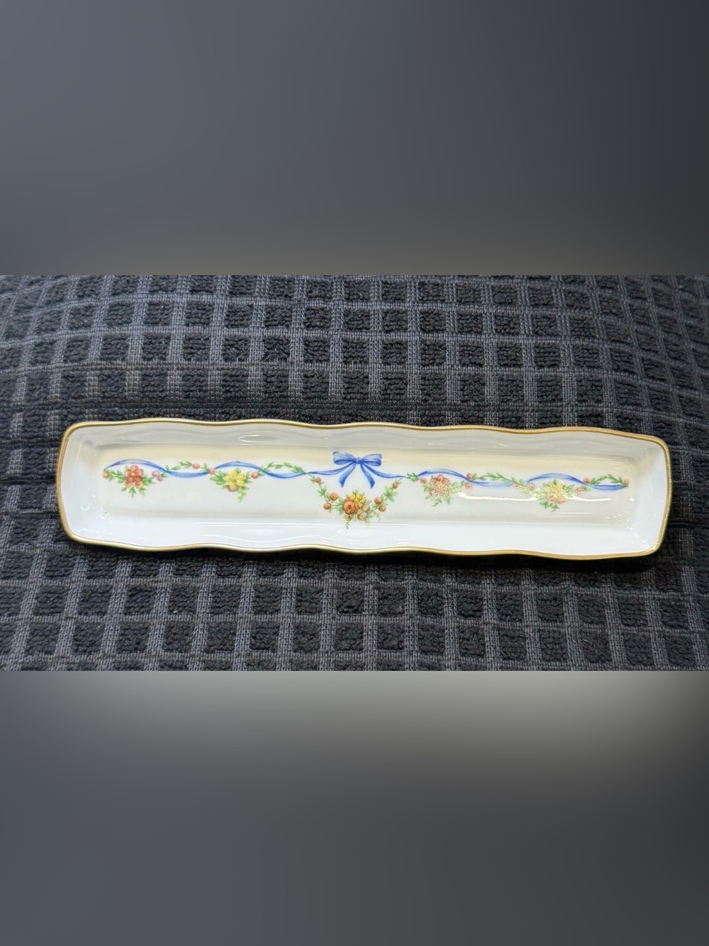 Vintage Limoges France Porcelain Relish Celery
Dresser Tray Floral Bow Gilt Edge